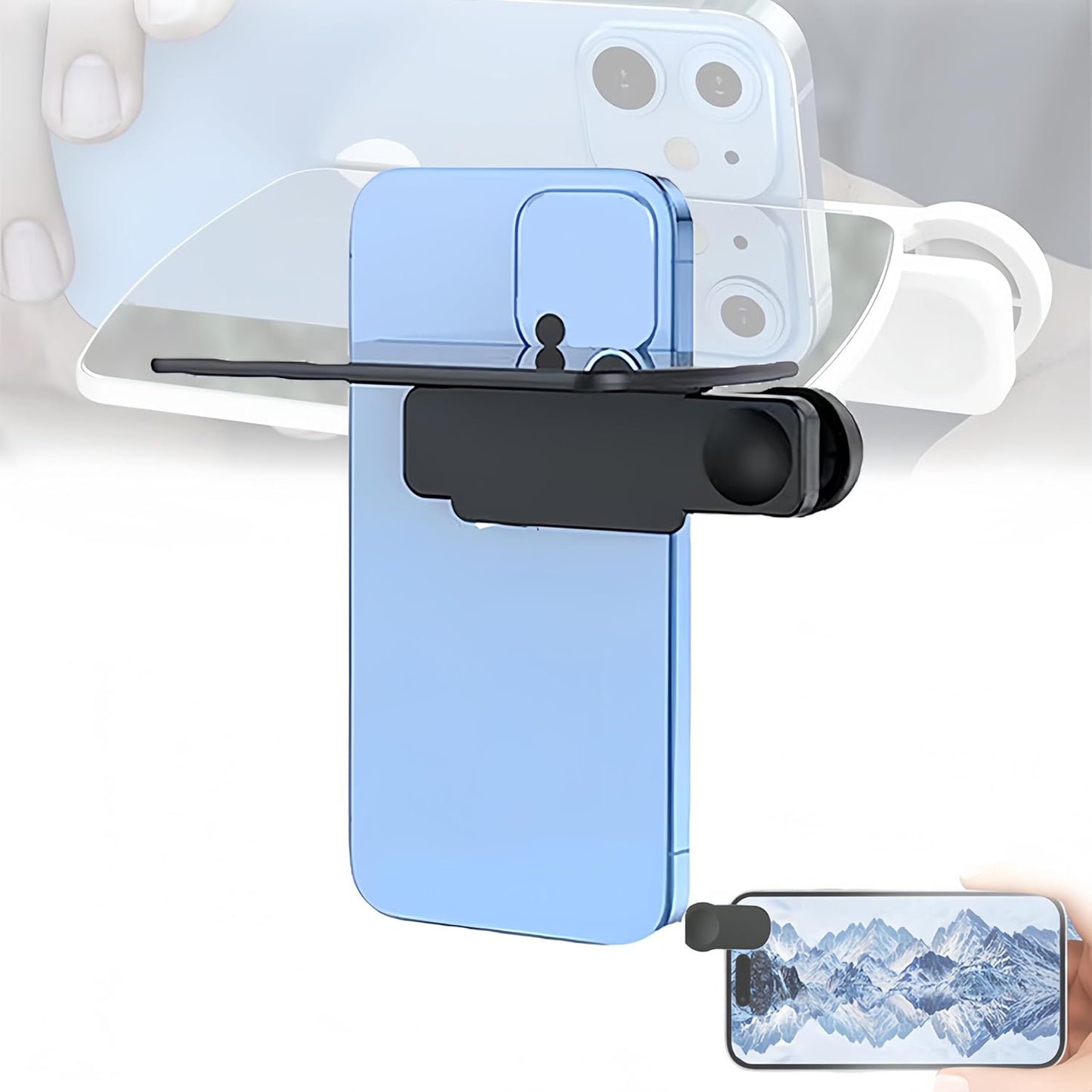 Mirror Effect Lens, Smartphone Camera Mirror Reflection Clip Kit Phone Camera Shooting Reflection Mirror Adjustable HD Glass Smartphone Photography Flip Mirror for All Phones (Black)