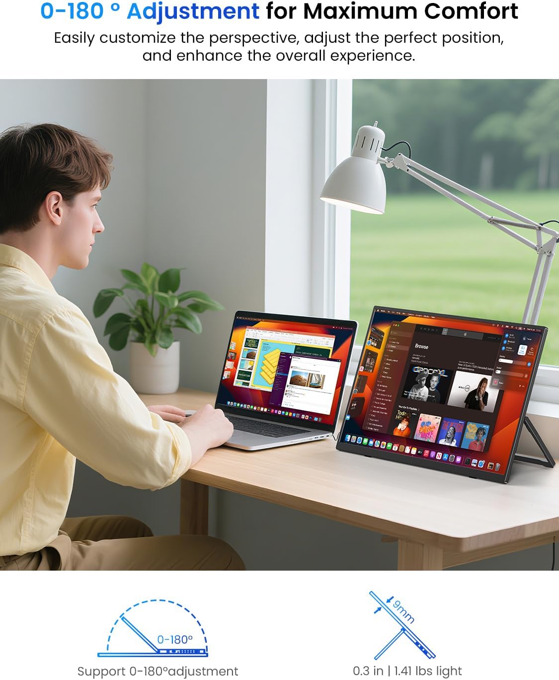 UPERFECT Portable Monitor 15.6", 125% sRGB 1080P FHD Portable Screen Plug & Play, VESA & 180° Adjustable Stand 350Nits, USB-C HDMI Ultra-Slim Travel Monitor for Laptop, Phone, PC, Game Console