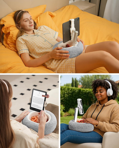 Viozon Tablet Pillow Stand,Kindle Pillow Stand, Compatible with 4-11" Tablet/Phone with Small Bowl, Kindle Holder Accessories,Idea for Reading and Video Watching On Bed,Grey