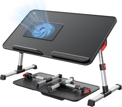 Laptop Desk for Bed with Cooling Fan, SAIJI Height & Angle Adjustable Laptop Stand for Bed, Lap Desk Tray Table, Lightweight Foldable Portable Computer Table for Couch Sofa Chair Floor Desk (Black)