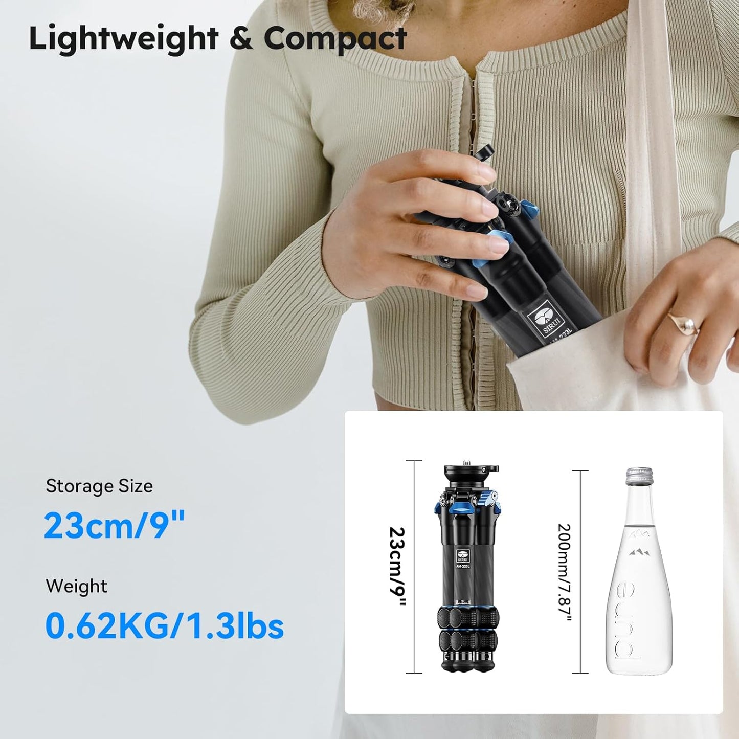 SIRUI Carbon Fiber Tabletop Tripod Kit with ±15° Bowl Adjustment, Compact Ultra-Light Weight Only 0.62kg, Max Load 5kg/11.02lb for Cameras, DSLR（AM-223L）