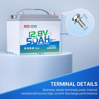 Redodo Smart Bluetooth 12V 50Ah LiFePO4 Lithium Battery for Trolling Motor, Low-Temp Protection, 10 Years Lifetime, Lightweight & Portable Perfect for RV, Solar, Boat Marine and Camping 4 Pack