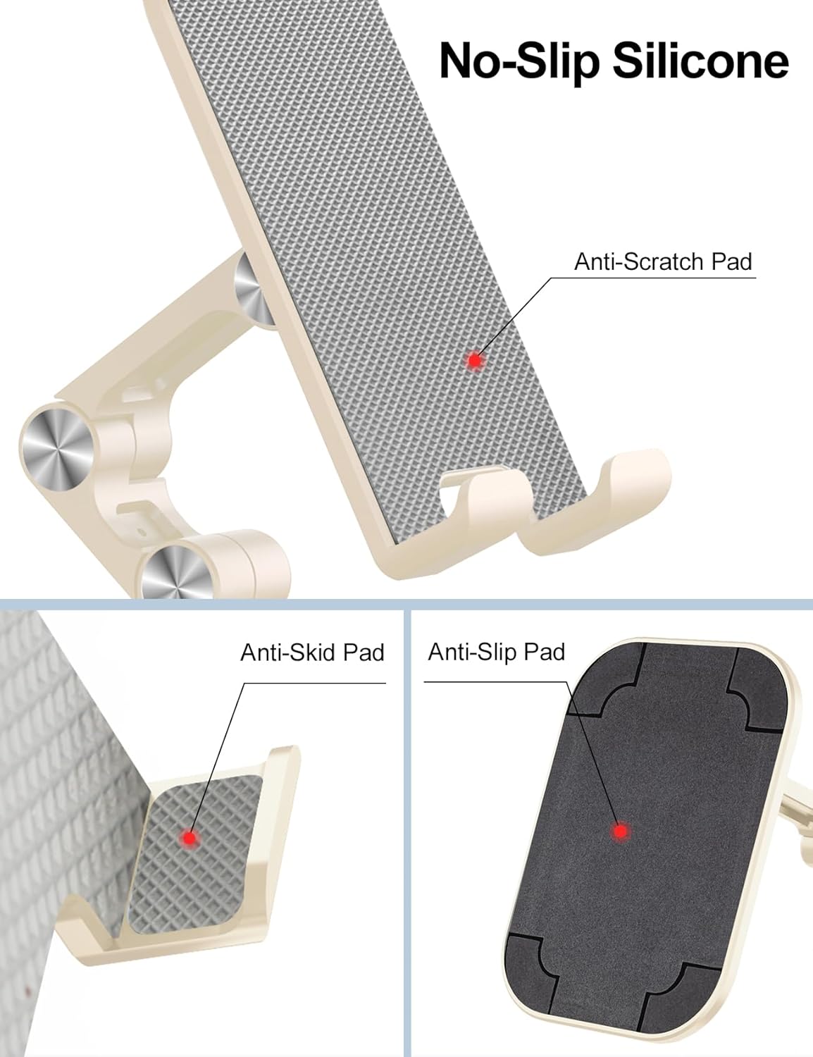 OCYCLONE Phone Stand, Adjustable Height and Angle Foldable Cell Phone Stand Holder for Desk, Taller iPhone Stand Compatible with 4.7"-13" Smartphones iPad Tablet, Beige