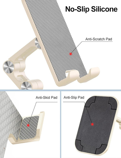 OCYCLONE Phone Stand, Adjustable Height and Angle Foldable Cell Phone Stand Holder for Desk, Taller iPhone Stand Compatible with 4.7"-13" Smartphones iPad Tablet, Beige