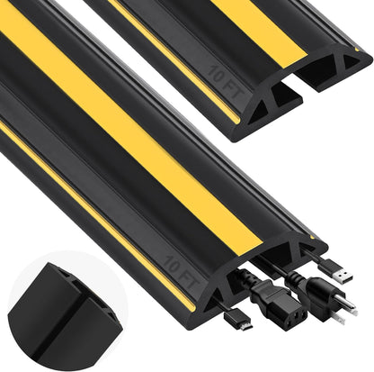 MYFAMIREA 20FT Floor Cord Cover Heavy Duty Cable Cover Protector 3 Channels Extension PVC Floor Wire Cover Outdoor Cord Hider Management Cord Cover for Wire on Floor Home Office Outdoor (2PCS 10FT)