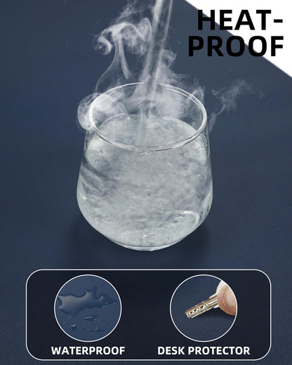 Leather Desk Protector, 55"x17" - Premium Office Mat, Large Mouse Pad, Non-Slip Blotter, Waterproof Writing Pad - Midnight Blue