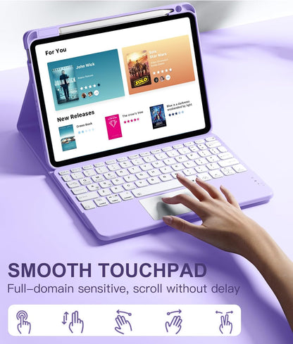 Compatible with iPad Air 11 Inch & Air 5th/Air 4th Generation Case with Keyboard - Multi-Touch Trackpad, 7-Color Backlit, Detachable Folio Cover for Air 11-inch M3/M2 (2025/2024), Light Purple