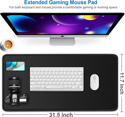 Large Extended Gaming Mouse Pad, Water Resist Non-Slip Mousepad Rubber Base Long Desk Mouse Pad with Stitched Edges, Computer Keyboard Mouse Mat for Gaming, Office & Home, 31.5 x 11.7 in, Black