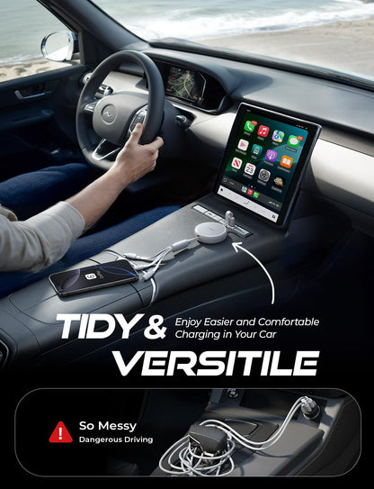 LISEN Multi Charging Cable, 3 in 1 Charging Cable, Retractable Car Charger with Type C/L/Micro USB Ports for iPhone 16 15 14 Pro Max/Samsung Galaxy S25/PS/Kindle, Multi Chargers for All Devices, White