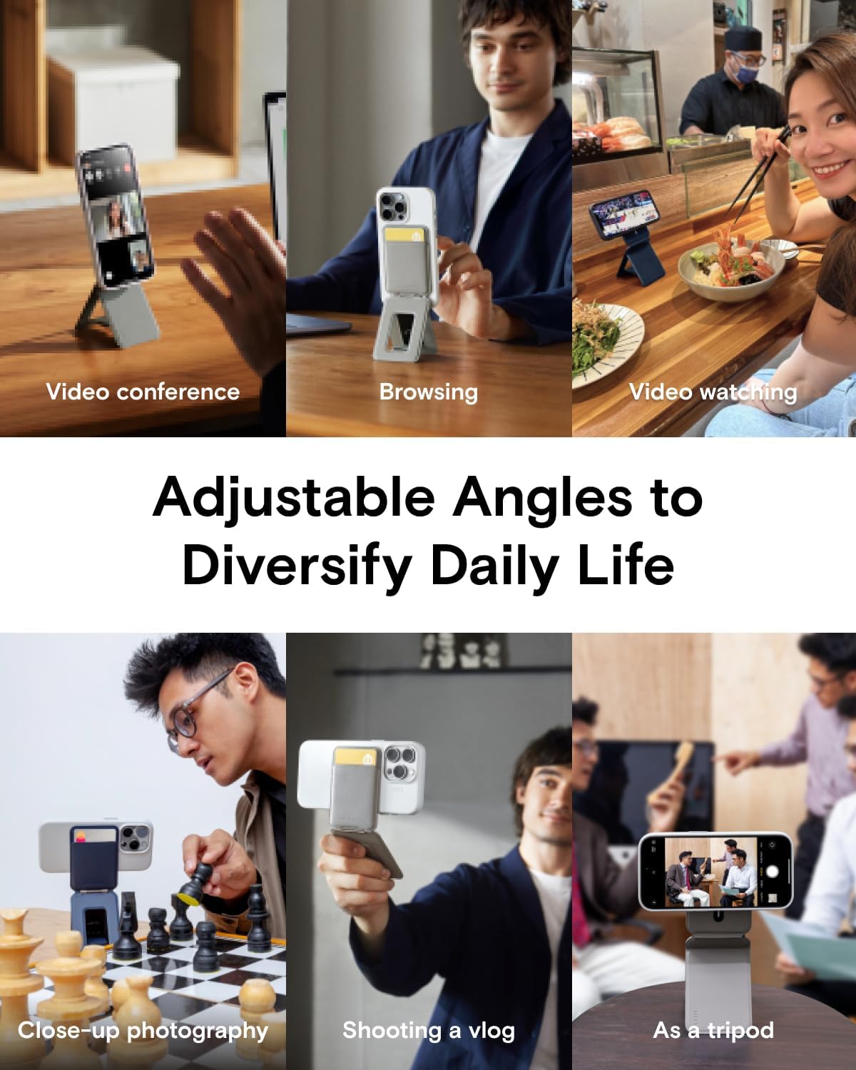 MOFT Phone Tripod Wallet, 3 in 1 Phone Stand, NFC-Supported Magnetic Phone Wallet, MOVAS Vegan Leather Adjustable Card Holder, Navy Blue