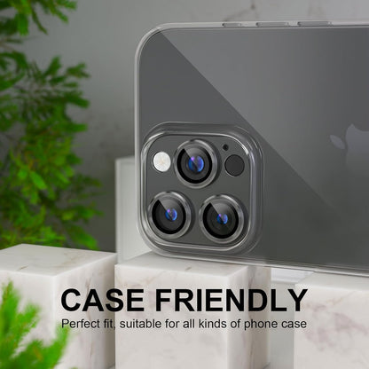 Choiche Compatible for iPhone 16 Pro/iPhone 16 Pro Max Camera Lens Protector, Bling Camera Cover with 9H Tempered Glass Lens Screen Protector Metal Ring Decoration Accessories(Black)