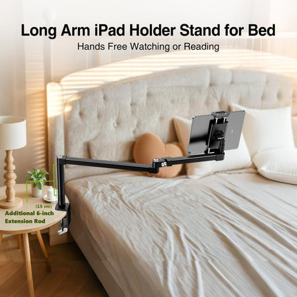 elitehood 28in Long Arm iPad Desk Mount, Heavy Duty Aluminum Tablet Arm Mount for Desk Bed Sofa, Compatible with iPad Pro 13/12.9 Air Mini, iPhone, Portable Monitor and 4.7-13in Tablets