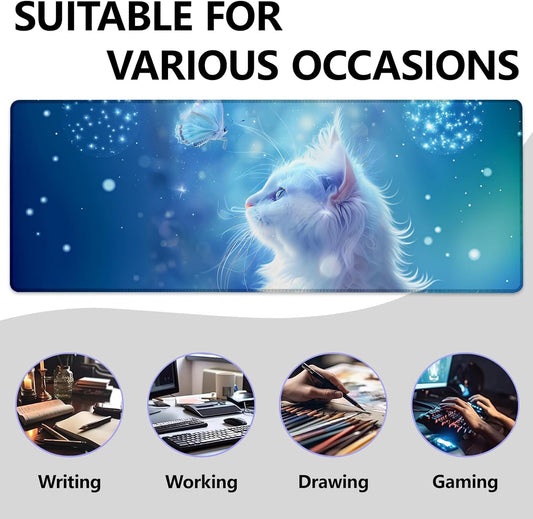 Cat Large Mouse Pad, Gaming Mouse Pad, Keyboard Mat, Non-Slip Rubber Base, Office Accessories, Desk Mat, MousePads for School, Work, Home Decor Gifts 31.5" x 11.8"