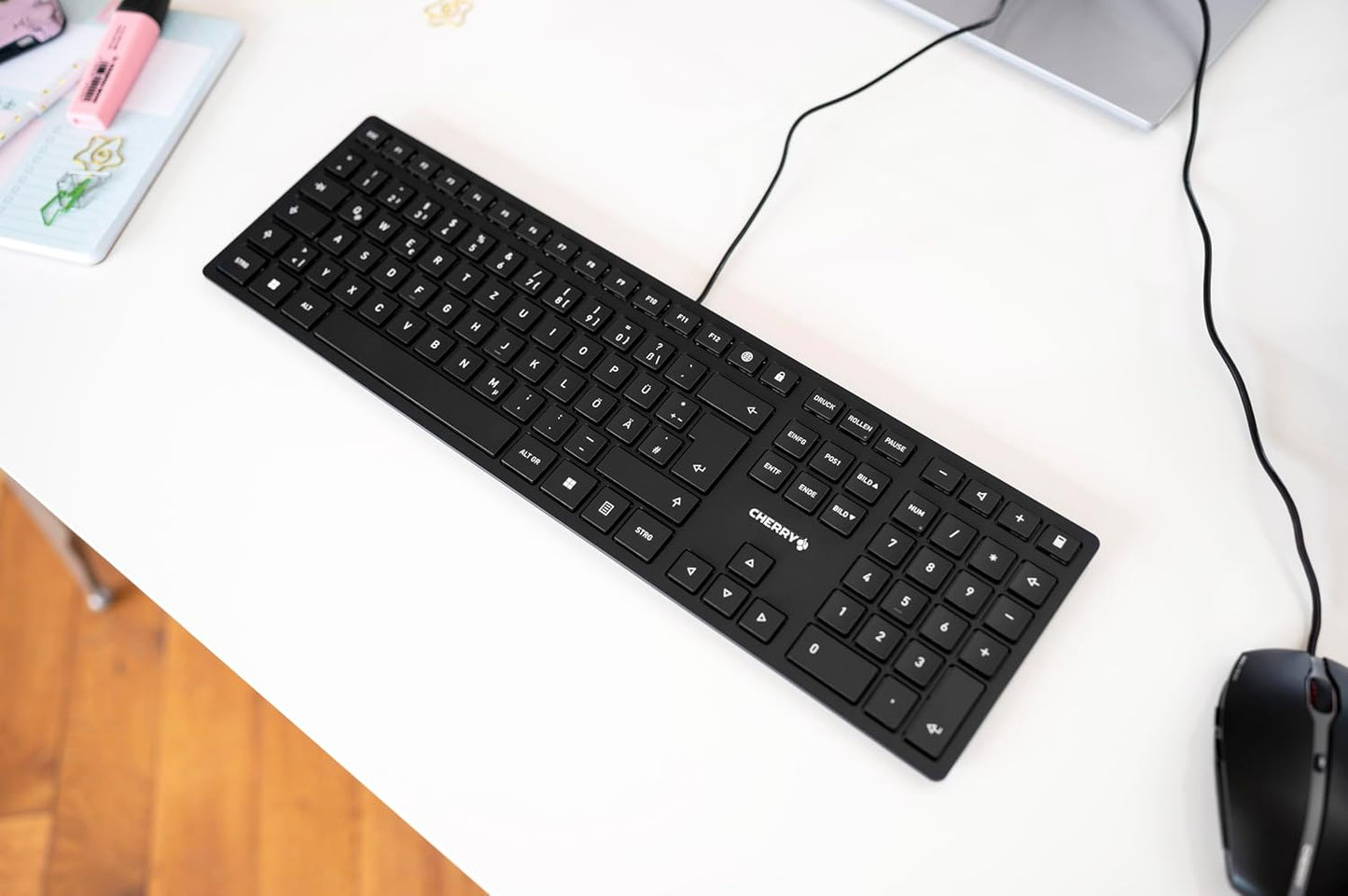 CHERRY KC 6000 Slim Wired USB Keyboard Ultra-Slim Design US Layout for Work or Home Office QWERTY Black