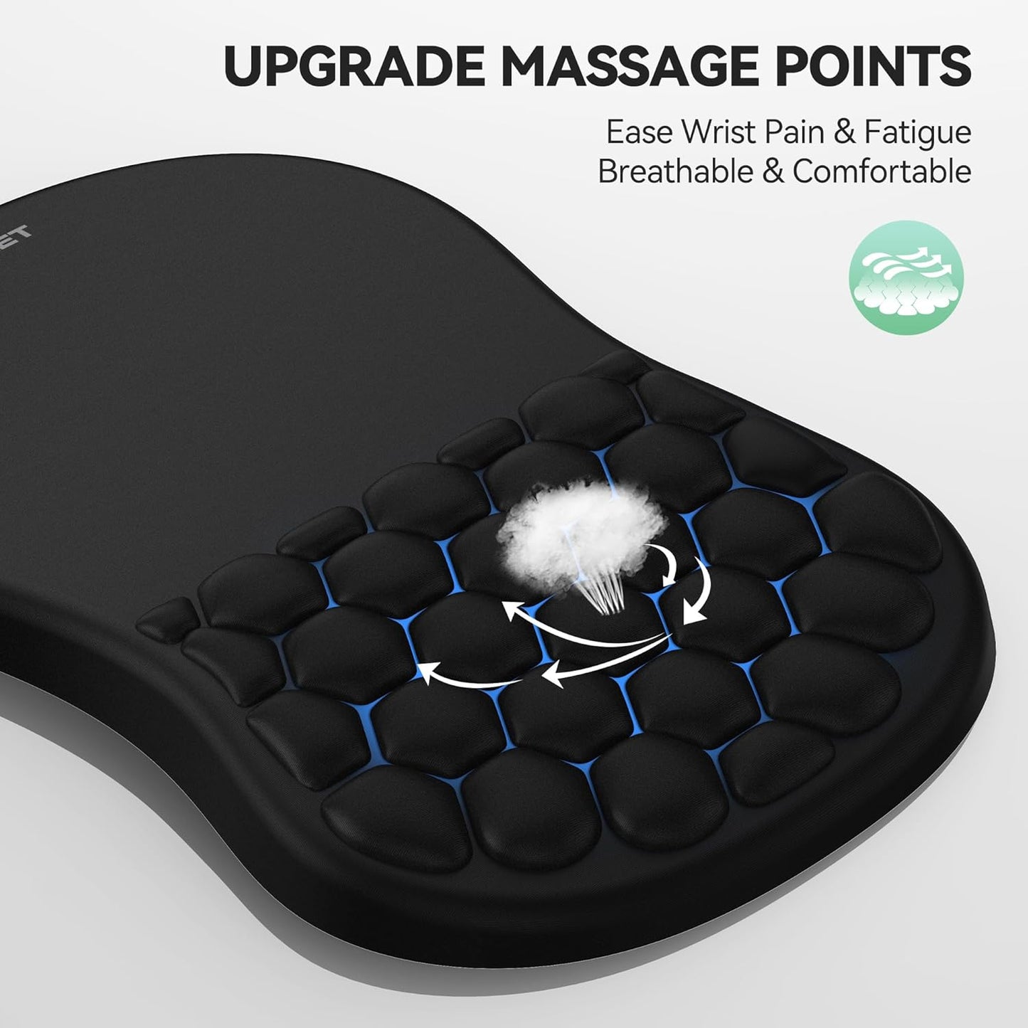 TECKNET Ergonomic Mouse Pad with Wrist Rest, Soft Mousepad with Massage Design, Memory Foam and Non-Slip PU Base for Pain Relief, Gaming Mouse Pad for Desk, Home, Office, 12x8 Inches, Black