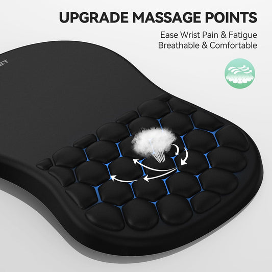 TECKNET Ergonomic Mouse Pad with Wrist Rest, Soft Mousepad with Massage Design, Memory Foam and Non-Slip PU Base for Pain Relief, Gaming Mouse Pad for Desk, Home, Office, 12x8 Inches, Black