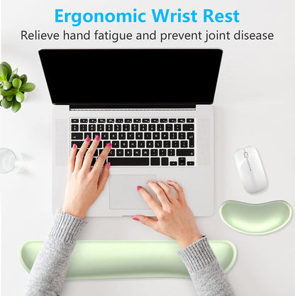 Dapesuom Enlarge Keyboard Wrist Rest, Memory Foam Wrist Cushion for Desk Mats Support, Cute Typing Pain Relief Keyboard Mouse Pad Rests Set with Non-Slip Base for Gaming Laptop Office, Lake Green