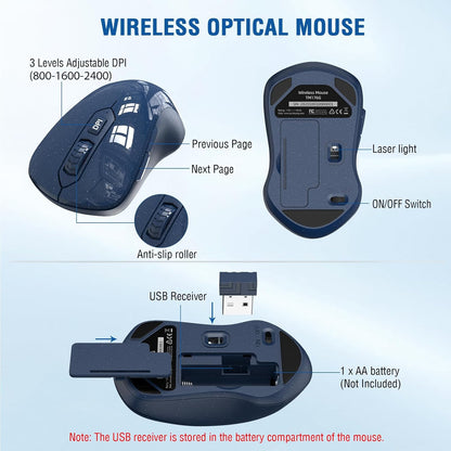 Wireless Keyboard and Mouse Combo, EDJO 2.4G Full-Sized Ergonomic Computer Keyboard with Wrist Rest and 3 Level DPI Adjustable Wireless Mouse for Windows, Mac OS Desktop/Laptop/PC(Galaxy Blue)