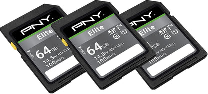 PNY 32GB & 64GB Elite Class 10 U1 V10 SDHC & SDXC Flash Memory Card Bundle - 100MB/s Read Speed