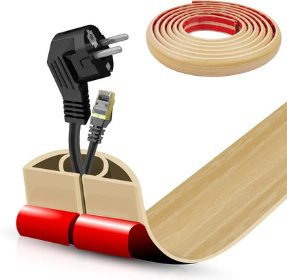 Floor Cord Cover Self Adhesive Cord Hider,10FT Cable Management, Extension Strip Protector for Wires, Prevent Cable Trips for Offices, Gyms, Exhibitions Cavity:0.51"(W) x 0.3"(H) WoodLightyellow