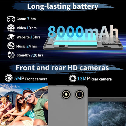 Android 15 Tablet, 26GB + 256GB (2TB Expandable), 10.1-inch Tablet with Keyboard, 8000 mAh Battery, BT 5.0, 5G WiFi, Widevine L1, 2-in-1 Tab with Mouse, Protective Case，Stylus（Silver）