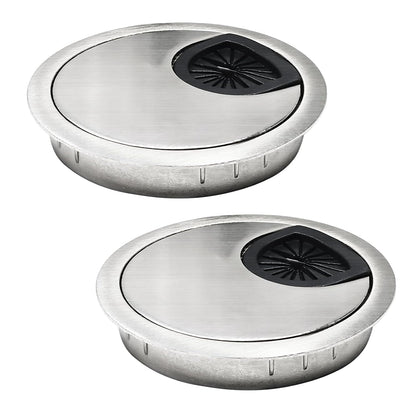 2 Pcs Desk Grommet 2-3/8" / 60 mm, Desk Cord Hole Cover, Cable Grommet Metal Zinc Alloy Materilal, Desk Hole Grommet for Home & Office Pc, Detachable Cable Cord Organizer-Brushed Silver