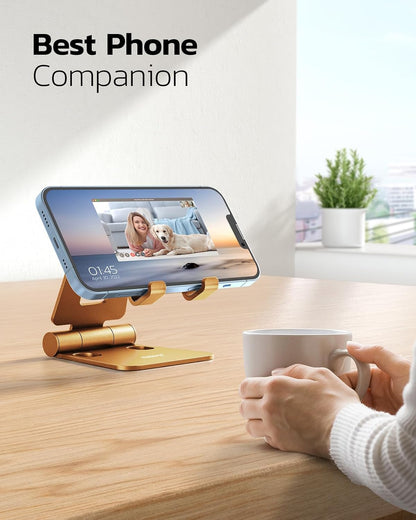 Nulaxy Dual Folding Cell Phone Stand, Fully Adjustable Foldable Desktop Phone Holder Cradle Dock Compatible with Phone 16 15 14 13 12 11 Pro Xs Xs Max Xr X 8, Nintendo Switch, All Phones - Orange