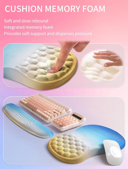 Hokafenle 2in1 Combination, Wave Keyboard Wrist Rest and Ergonomic Curvature Mouse Pad Wrist Support for Relieve Wrist Pain, Filled with Soft Cushion Memory Foam, Sunrise