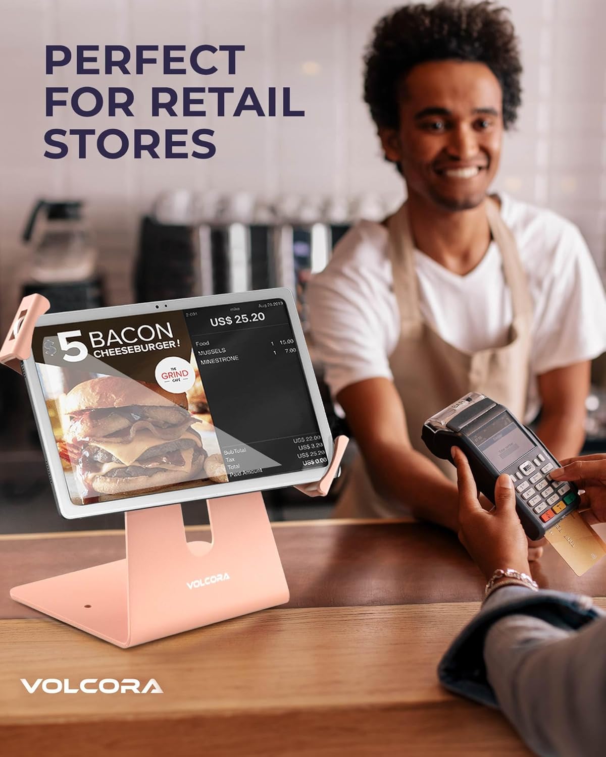 Volcora Anti-Theft Tablet Stand iPad Security Holder with Lock Pink 10-13 Inch Kiosk Stand Mount, Swivel, Adjustable for All iPad, Tablets, POS Register, Retail Business, Checkout, Cashier