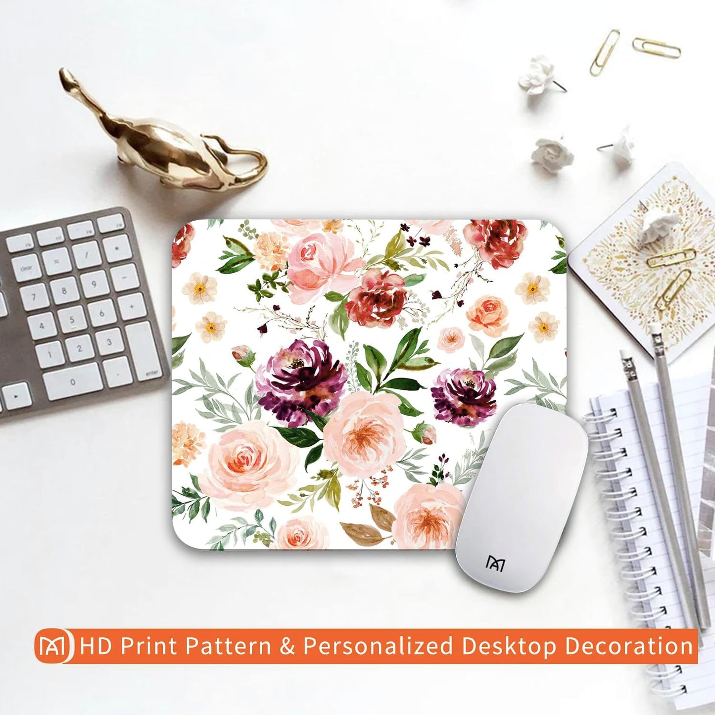 Square Mouse Pad Pretty Floral,Personalized Premium-Textured Custom Mouse Mat Design,Washable Mousepad Cloth,Non-Slip Rubber Base Computer Mouse Pads for Wireless Mouse