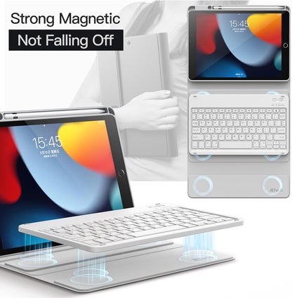 JETech Keyboard Case for iPad 10.2-Inch (2021/2020/2019 Model, 9th/8th/7th Generation) with Pencil Holder, Magnetic Detachable Bluetooth Wireless Keyboard, Soft TPU Back Stand Cover (Silver)