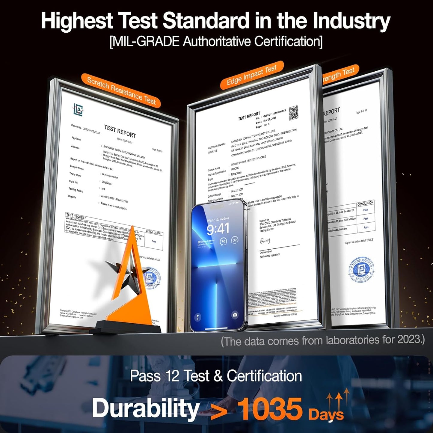 UltraGlass UNBREAK TOP 9H+ Glass for iPhone 13/13 Pro Screen Protector [12FT Military Grade Shatterproof] Screen Protector 13/13 Pro Tempered Glass [Longest Durable & Full Edge Coverage], 2 Pack