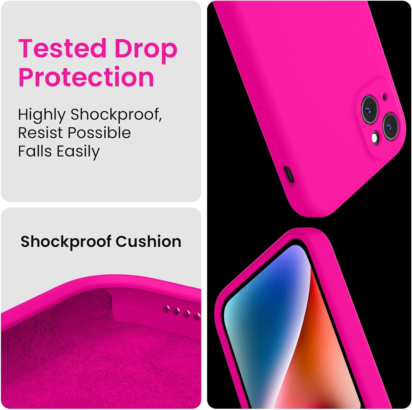 FireNova Designed for iPhone 13 Case, Silicone Upgraded [Camera Protection] Phone Case with [2 Screen Protectors], Soft Anti-Scratch Microfiber Lining Inside, 6.1 inch, Hot Pink