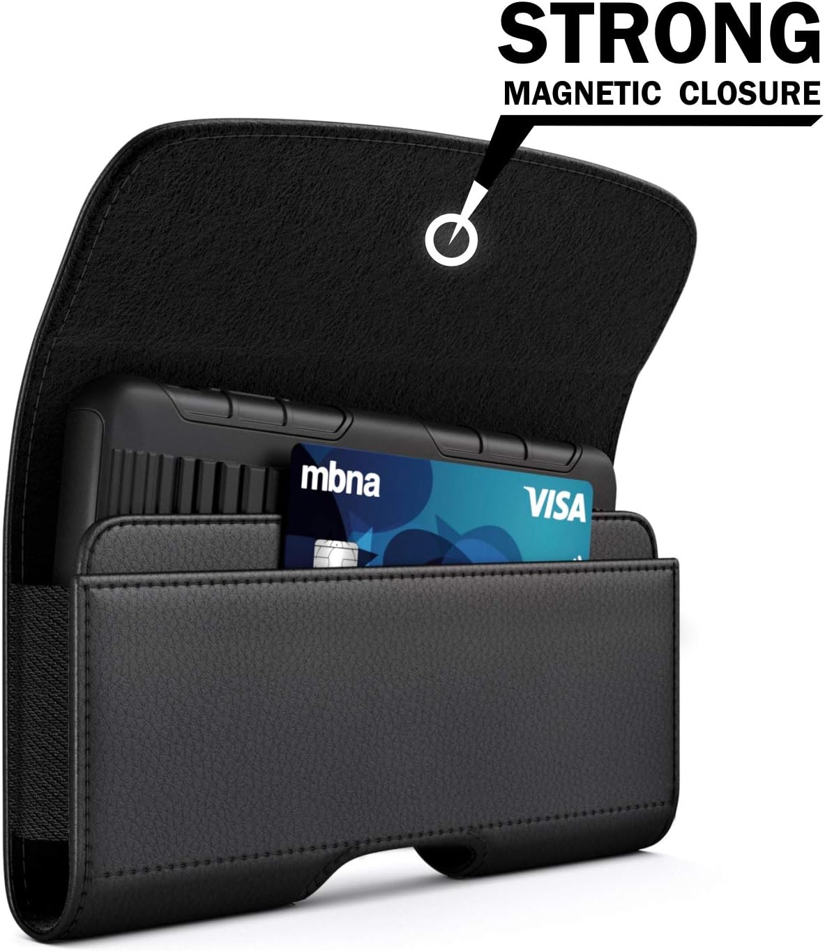 Holster for iPhone 16 16e Pro 15 14 13 12 11 10 XR Xs X, Samsung Galaxy S25 S24 S23 5G - Cell Phone Belt Holder Case with Clip - ID Card Magnetic Pouch - Black