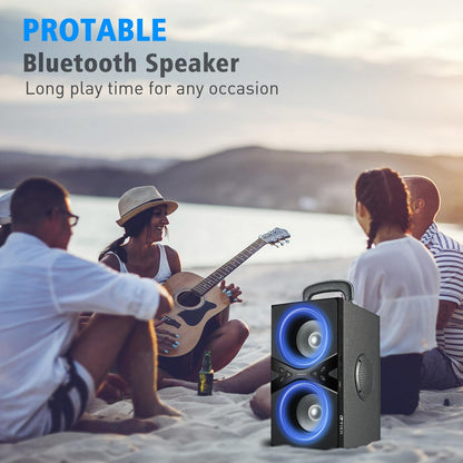 Bluetooth Speakers, Wireless TWS Portable Speaker with Lights,100dB Loud Subwoofer 80w(Peak) Stereo Sound, Bassup Technology, Long Playtime for Outdoor Party