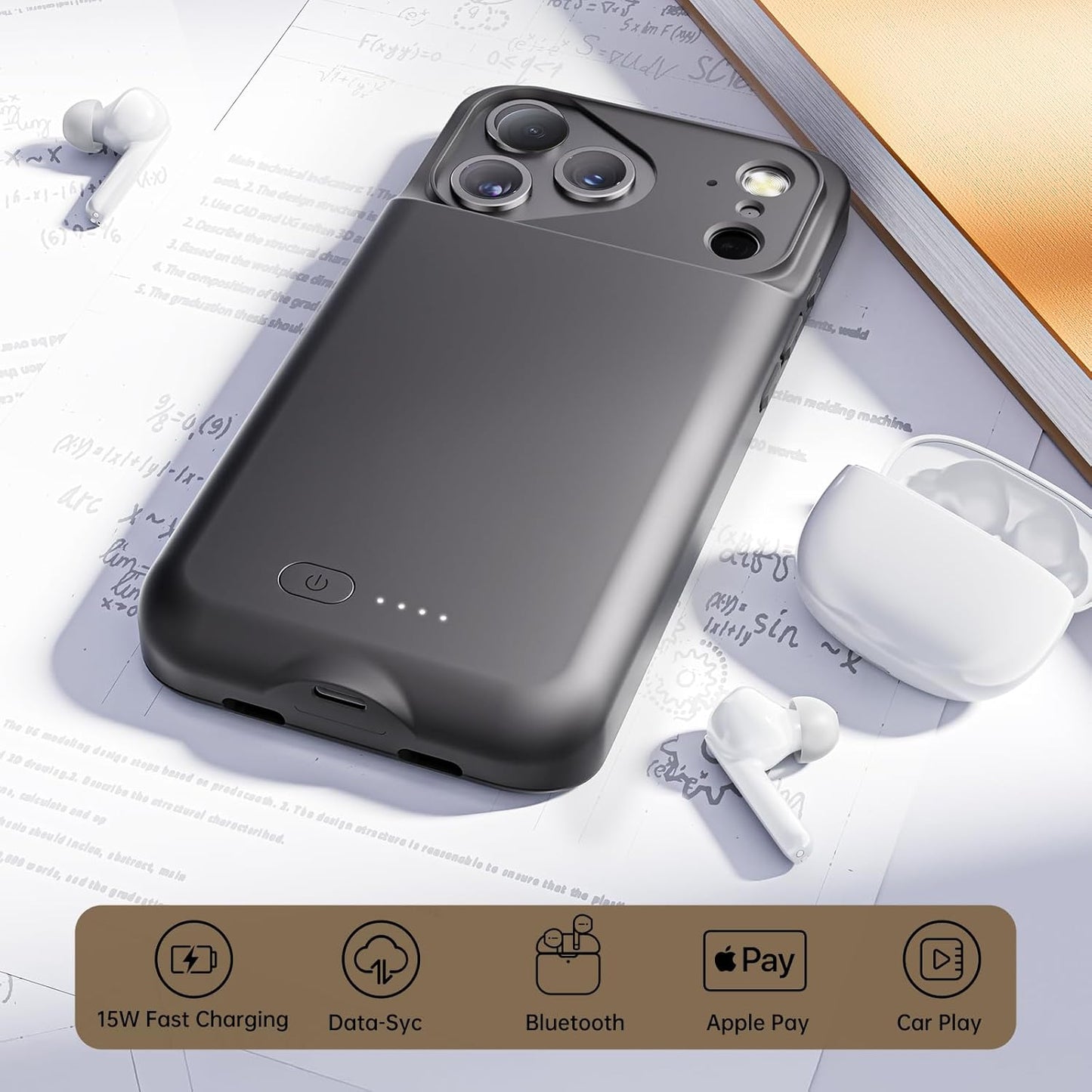 Battery Case for iPhone 17 Pro Max, Charging Case Charger 8500mAh Ultra-Slim Lightweight Powerful Battery Pack 15W Fast Rechargeable Anti-Fall TPU Juice Box for iPhone 17 Pro Max (6.9") Black