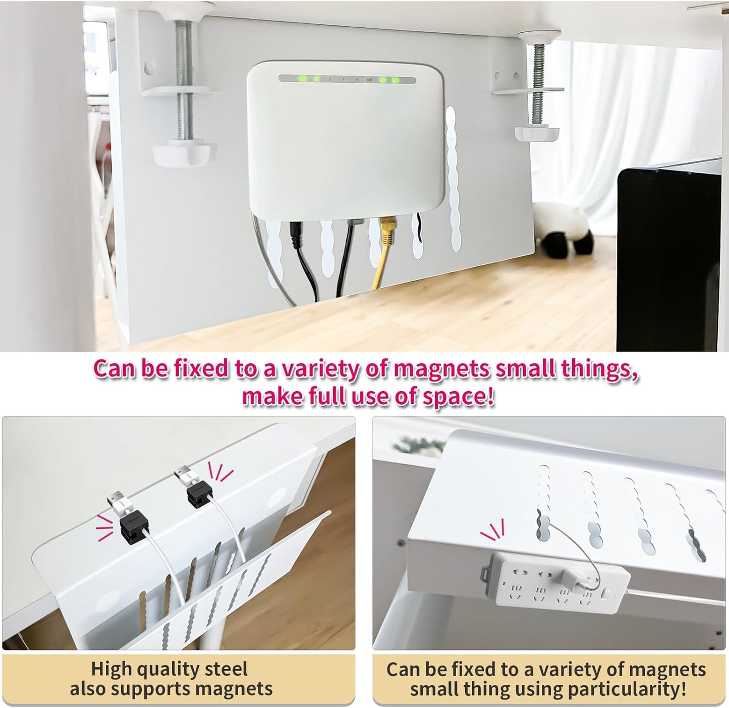 Desk Side Storage, Under Desk Storage, No Drill Steel Hanging Desk Organizer, Laptop Holder, Desk Storage Holder for Office & Home.(White)