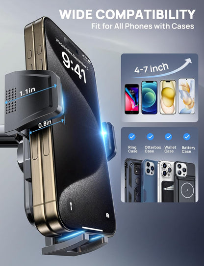 [2025 New] Dashboard Phone Holders for Your Car (+Air Vent Clip) [Military Grade Stable] , Car Cell Phone Holder, Rotatable Suction Cup Car Phone Mount for All Phone (Cube Black)