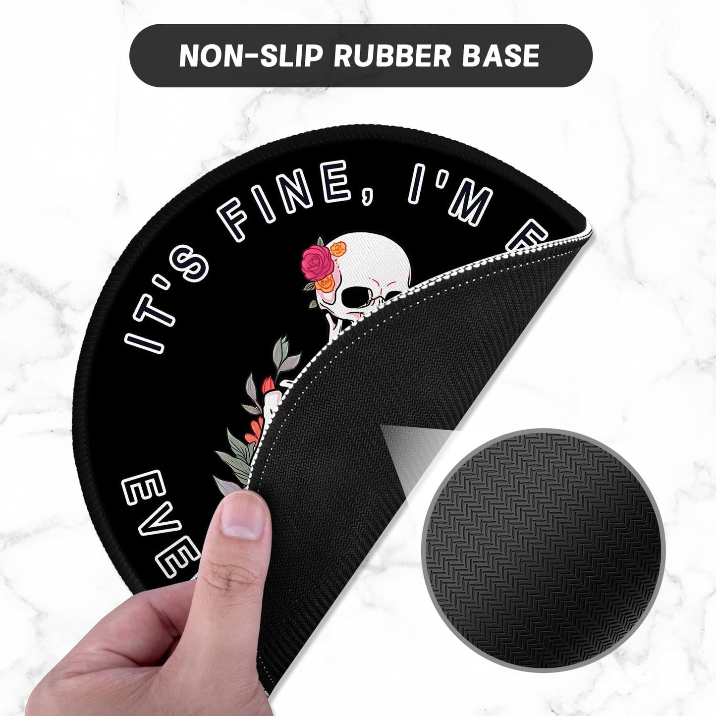 ITNRSIIET Round Mouse Pad with Stitched Edge Premium-Textured Waterproof Non-Slip Rubber Base Desktop Protection Mat Diameter 8.7 inches, Flower Skull
