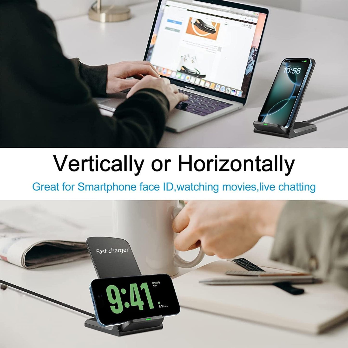 20W Fast Wireless Charger,Wireless Charging Stand Compatible with iPhone 16,16 Pro,15,14,13,12,11 Series/X/XS,Phone Charger for Galaxy S25/S24/S23/Note,Pixel/LG (No Plug)