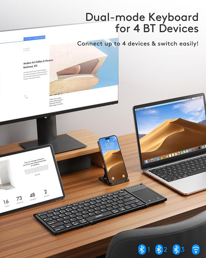 Samsers Foldable Bluetooth Keyboard with Touchpad, Full-Size Dual-Mode Wireless Folding Keyboard, Rechargeable Portable Travel for iOS Windows Android Mac OS, Support 4 Device(BT5.1x3 + 2.4G)