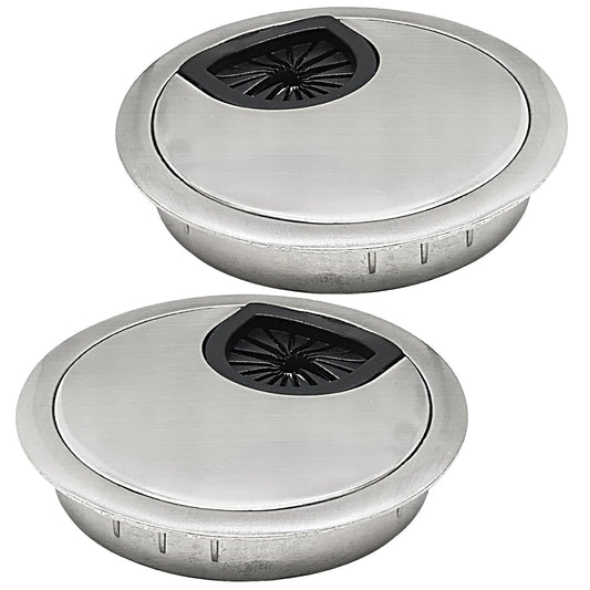 Desk Grommet 2-3/8" (60 mm), Desk Cord Hole Cover, Cable Grommet Metal Zinc Alloy Materilal, Desk Hole Grommet for Office and Home Table Cable, Detachable Cable Cord Organizer (Brushed Silver 2 Pcs)