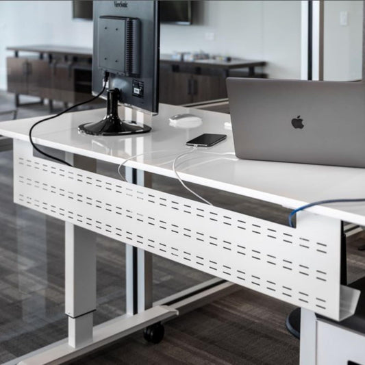 Stand Up Desk Store Under Desk Cable Management Tray Black Horizontal Computer Cord Raceway and Modesty Panel (White, 51")