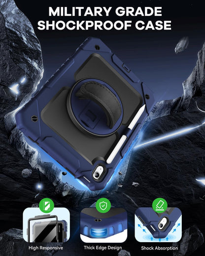 Cantis Case for iPad 11-inch (A16) 2025/ iPad 10th Generation 2022 (10.9 inch) with Screen Protector, iPad 11th Case with 360 Degree Rotating Stand/Shoulder Strap/Pencil Holder, Navy Blue