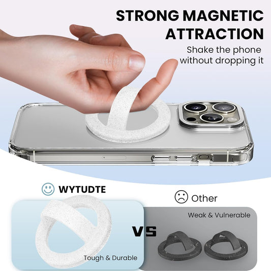 Magnetic Silicone Ring Grip Phone Holder, Loop Grip, Compatible with Magsafe for iPhone 12 Series (White sparkle)