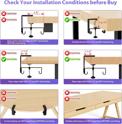 Univivi No Drill Under Desk Cable Management Tray, 28" Cord Organizer for Table, Clamp/Screw Mount Desk Cable Management, Premium Fabric Cable Management Tray for Office, Home