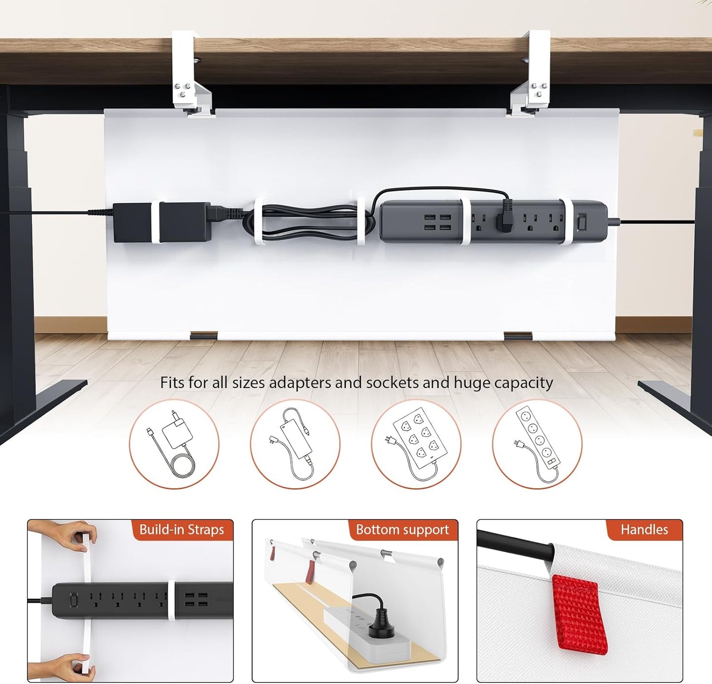 Univivi No Drill Under Desk Cable Management Tray, 36" Cord Organizer for Table, Clamp/Screw Mount Desk Cable Management, Premium Fabric Cable Management Tray for Office, Home