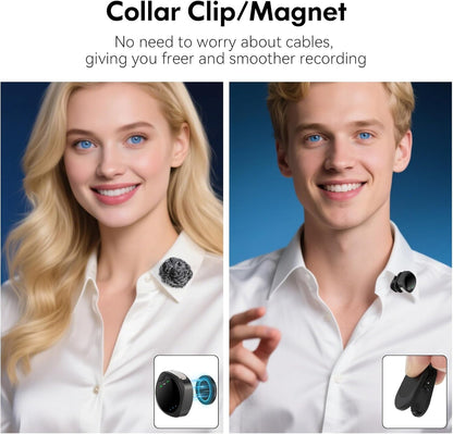 Wireless Lavalier Microphone for iPhone/Android, Lapel Mics with Lightning/USB-C Plug-Play, 100FT Range, Omnidirectional Condenser Mic for Video Recording, Interview, Podcast, Vlog, YouTube