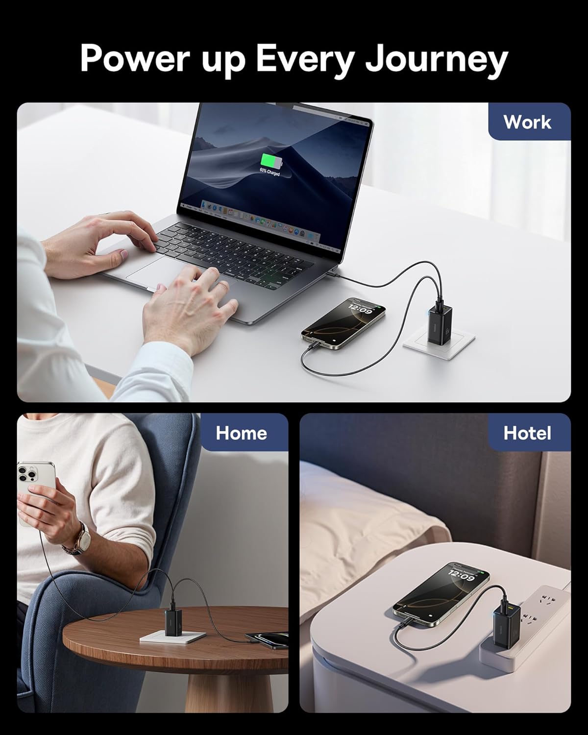 Baseus 2 Pack 65W USB C Charger Block, PPS 3-Port Fast Compact Foldable USB C Charger for MacBook, iPad Pro, Galaxy S24, iPhone 16/15 and More Series