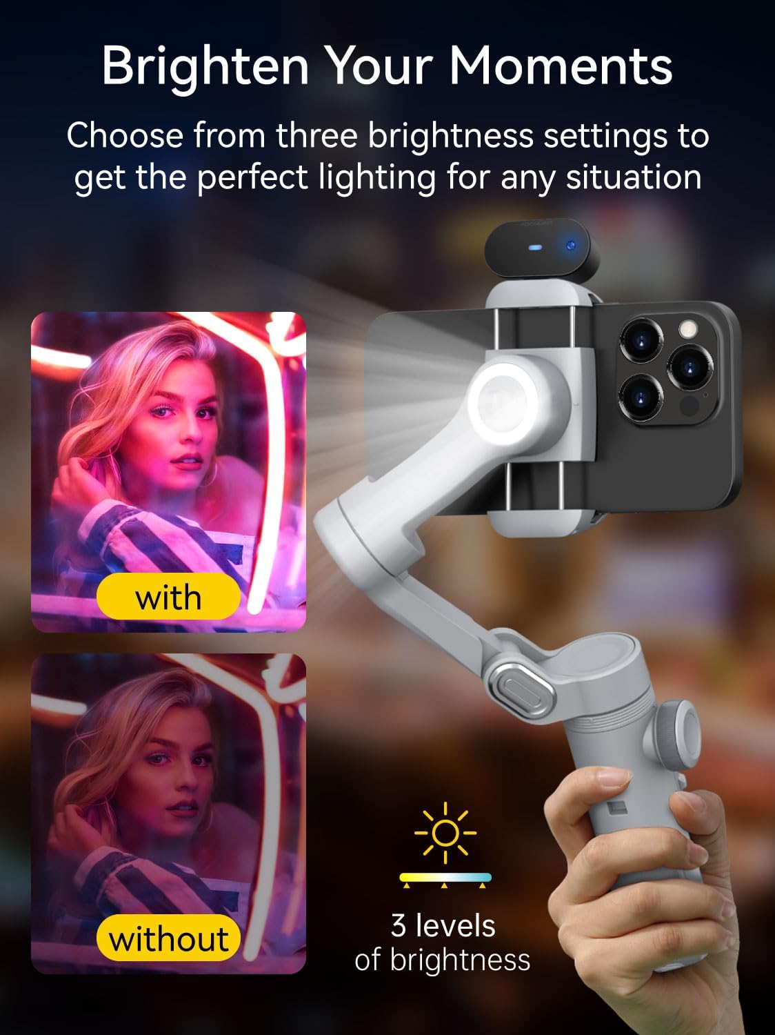 3-Axis Phone Gimbal, Gimbal Stabilizer for iPhone w/AI Vision Sensor, Portable for iPhone/Andriod, Phone Stabilizer Built in Fill Light Perfect for TikTok YouTube-Smart XPro AI Grey